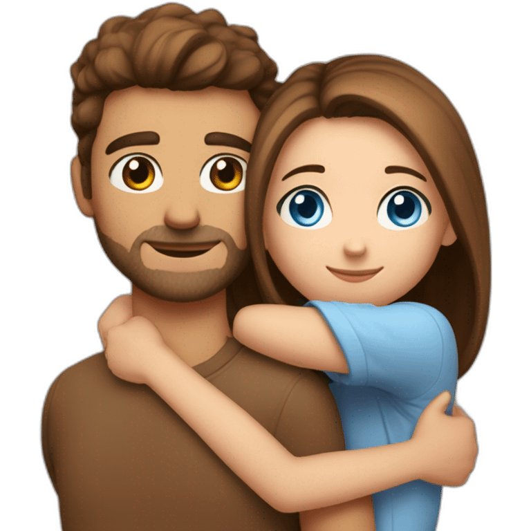 girl with blue eyes and long gair hugging boyfriend photographer with brown eyes they are in love emoji