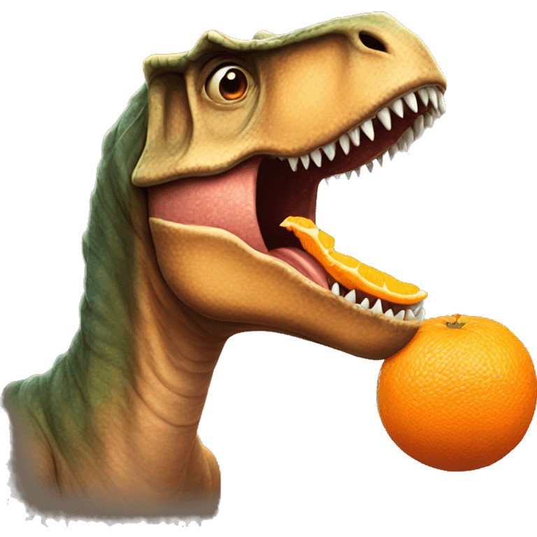 dinosaur eating a orange emoji