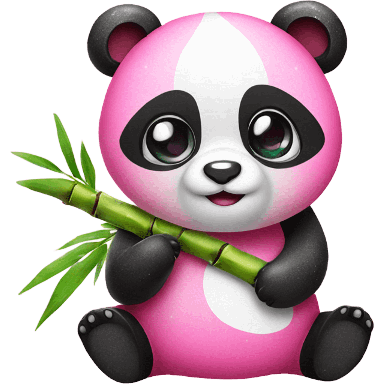 Pink panda with eating bamboo with glitter  emoji