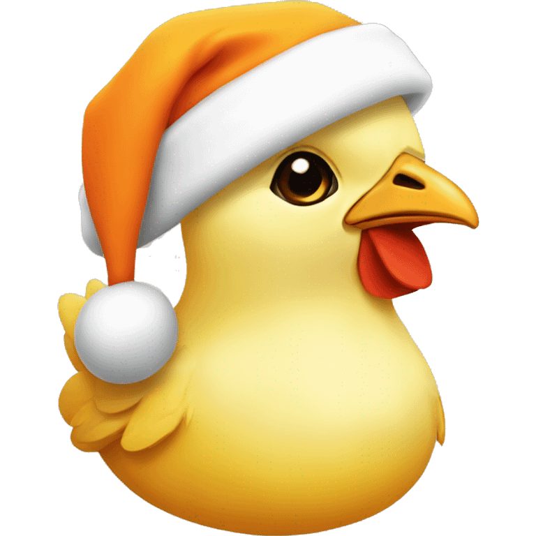 little yellow chicken face, with orange santa hat emoji