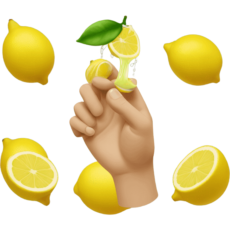 a hand squeezing a lemon emoji