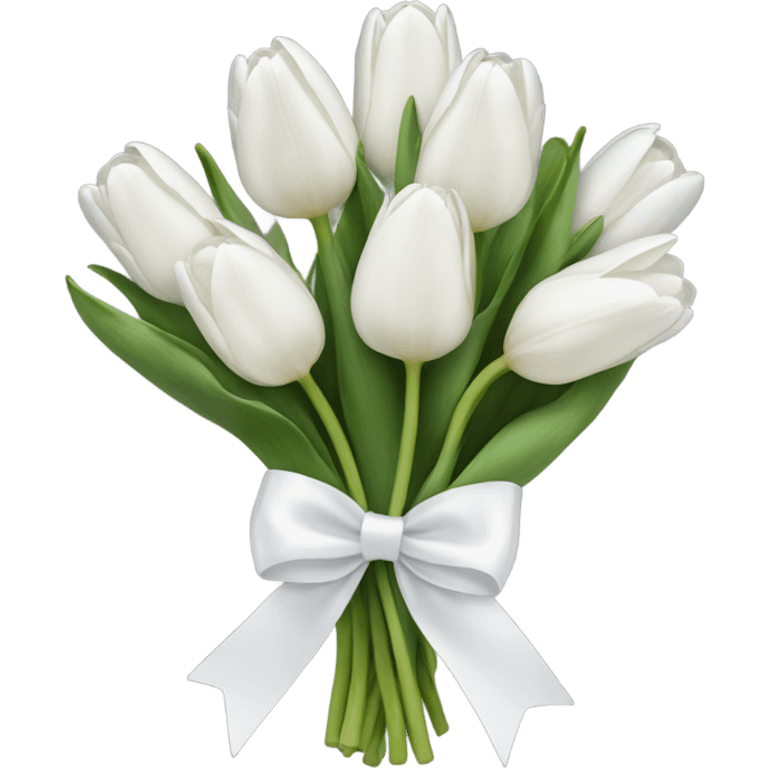 white tulip bouquet  with a white bow emoji