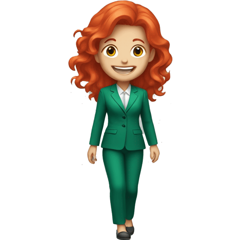 a girl with red hair, wearing an emerald pantsuit, ((cheerful, laughing)), surrounded by a white outline, on a transparent background emoji