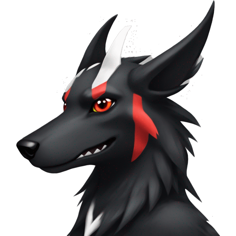 Black Cool Edgy Sergal-Houndoom-Fakémon  with White and Red Edgy markings emoji