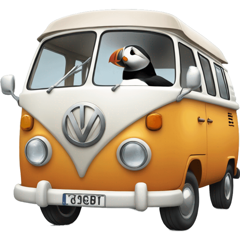 Puffin in a vw campervan emoji