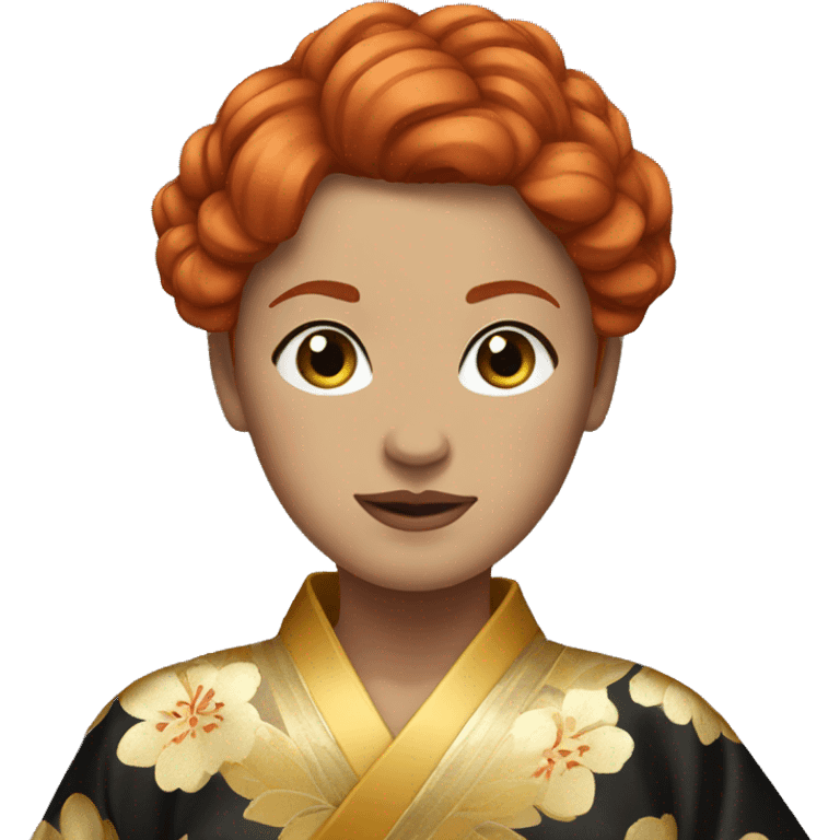 Red hair woman, wearing a black gold kimono emoji