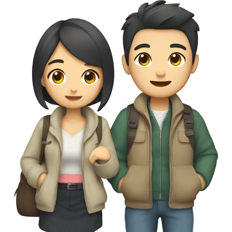 Cute Asian couple traveling Japan  emoji