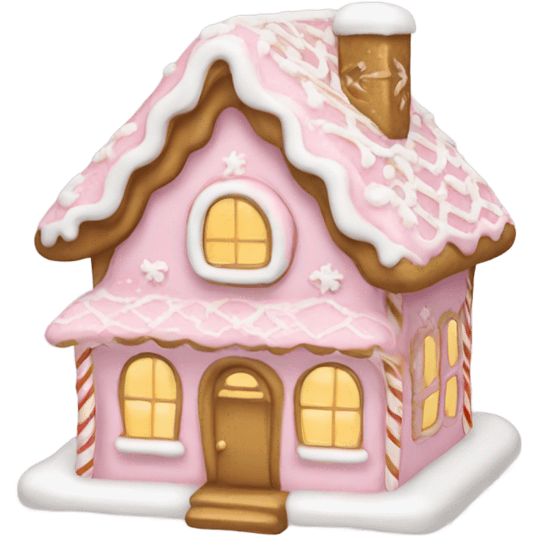 light pink and gold and white gingerbread house emoji