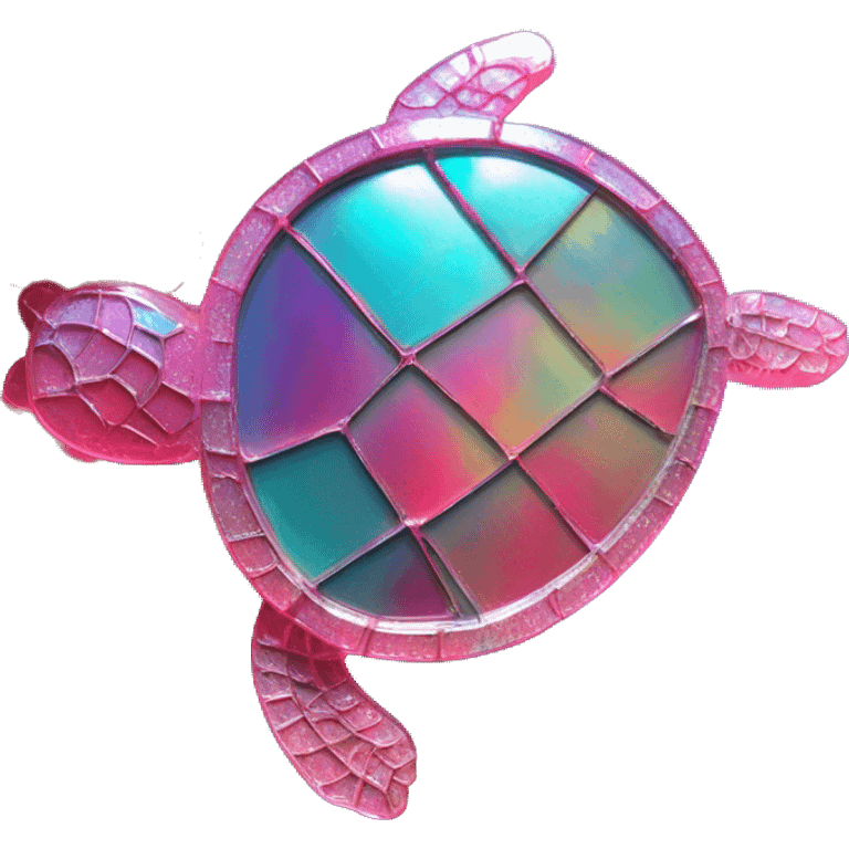 Sparkling cyan pink Turtle made from rainbow oilslick cyan glass, stained glass art emoji