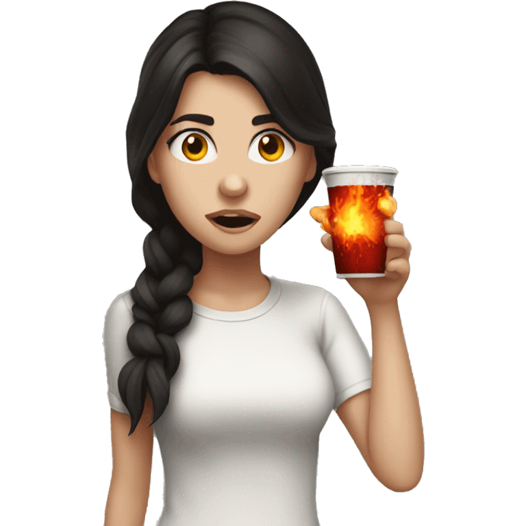 White Girl with dark hair chugging fireball  emoji