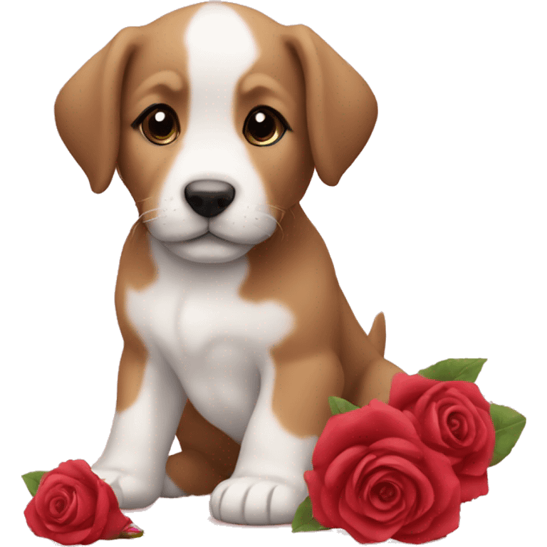 Puppy with roses emoji