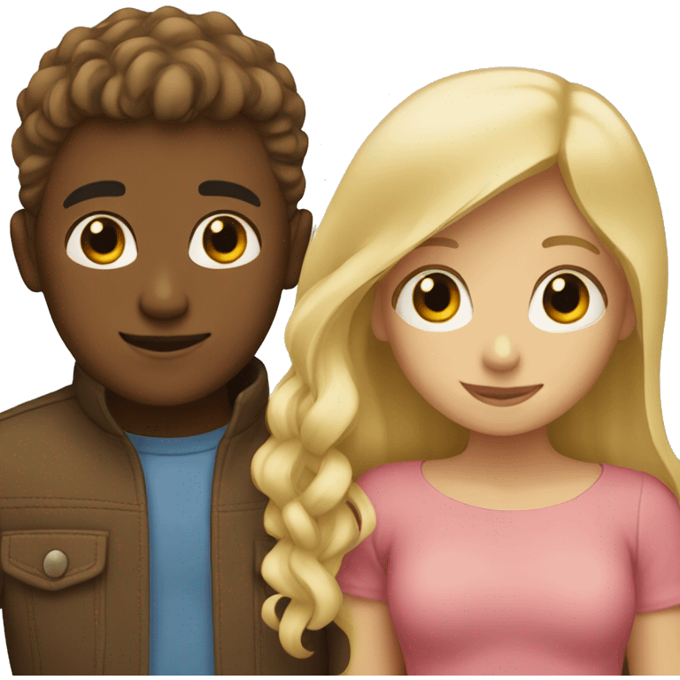 Blonde girl and brown boy hugging emoji