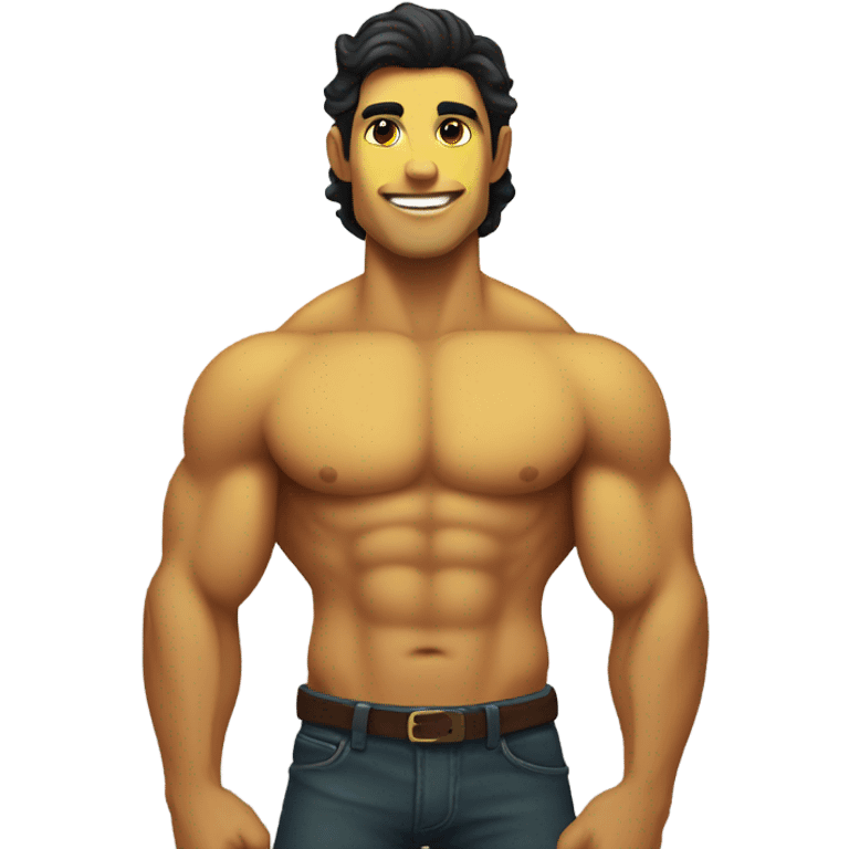 Tan muscular merman with dark hair and yellow tail emoji