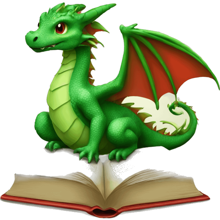 friendly green dragon draw with a book and a red rose emoji