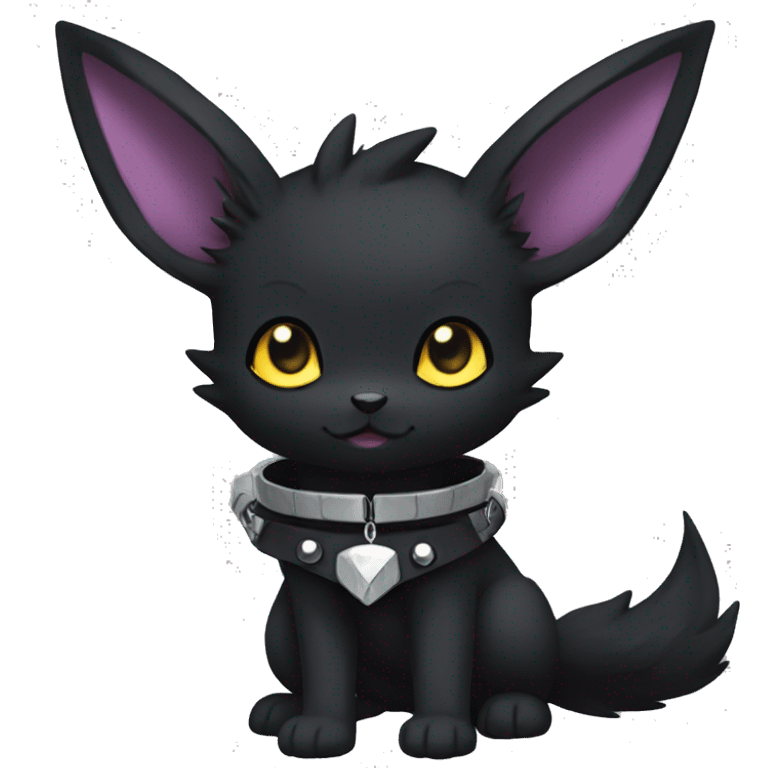 Dark Black Cute Punk Kawaii Eeveelution-Cute-Pokémon-fusion with a collar full body emoji