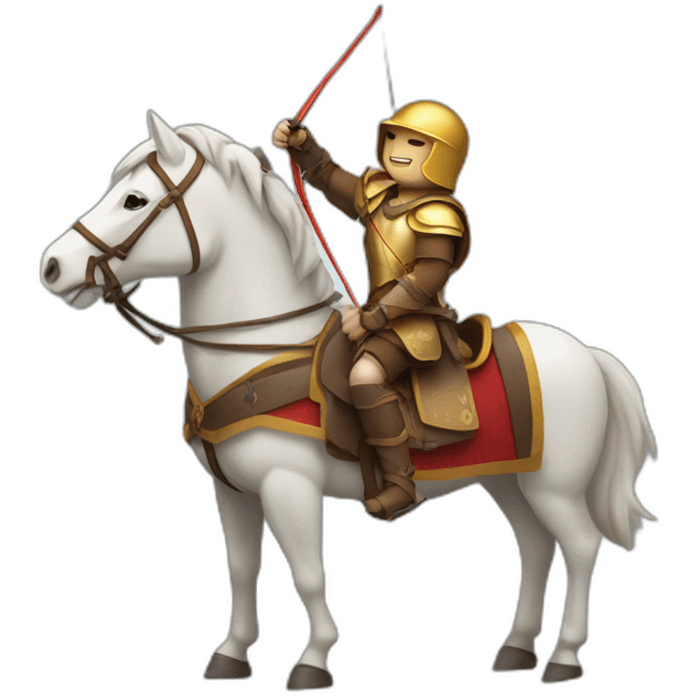 a hero in a helmet on a horse with a mace, a bow and arrows emoji