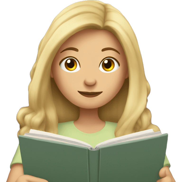 long hair white girl reading a book in cozy chair  emoji