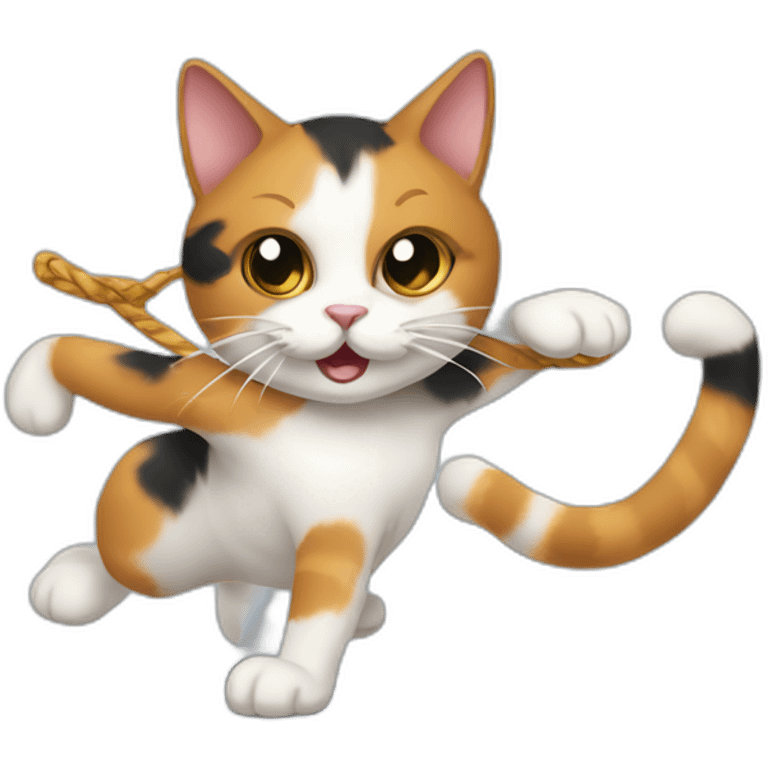 Calico cat hitting the whip dance emoji