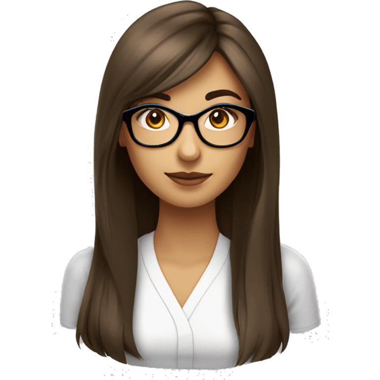 femme cheveux long lisse brune visage blanc lunettes emoji