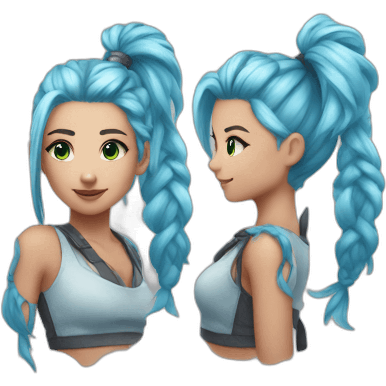 jinx from lol with double ponytail and sky blue hair emoji