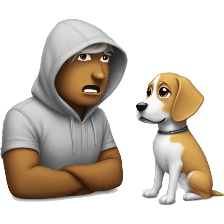 donald trump talking to a dog with a hoodie on emoji