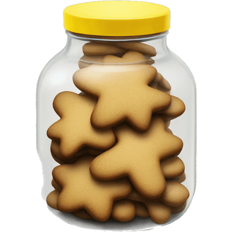 Realistic glass cookie jar yellow lid full of gingerbread cookies isolated.  emoji