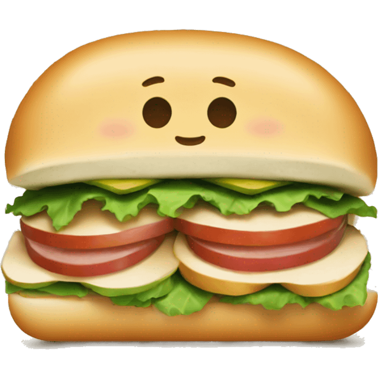 A subway sandwich with a cheeky face emoji