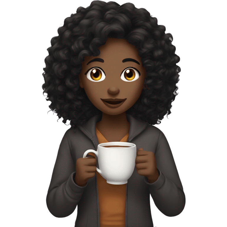 Black girl with curly black hair drinking tea emoji