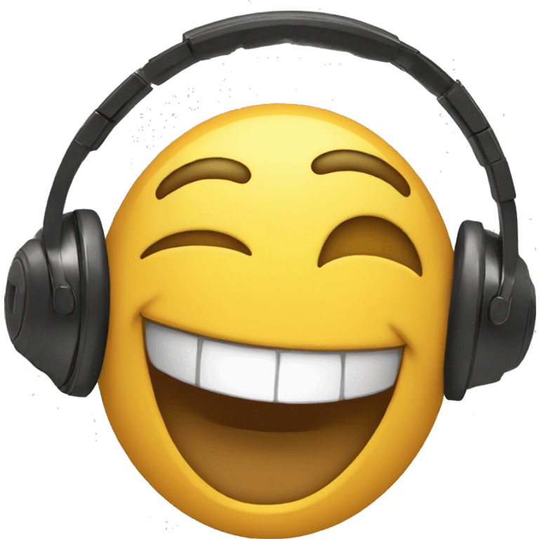 A cheeky emote with a headset and a big grin. emoji