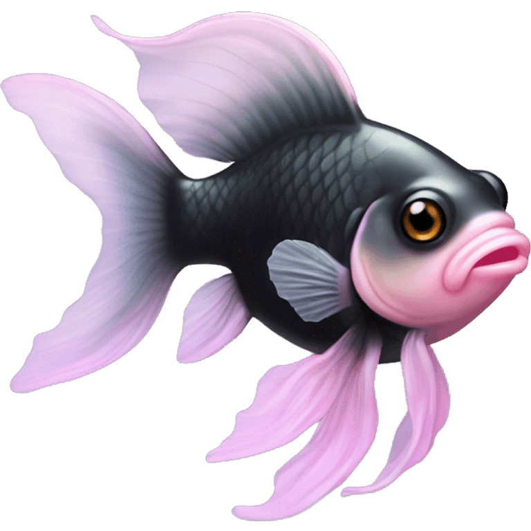 Black moor goldfish with light pink bubble emoji