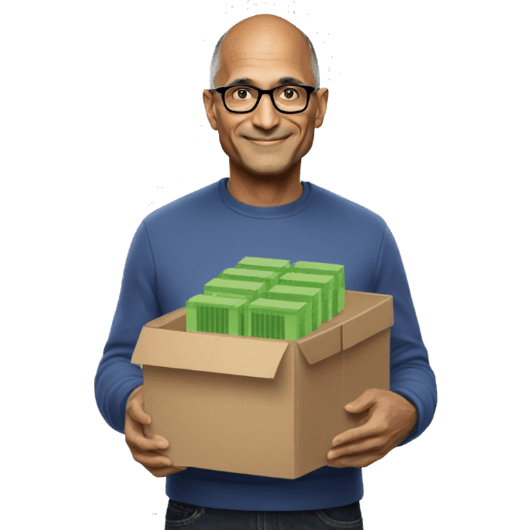 Satya Nadella holding a box of GPUs emoji