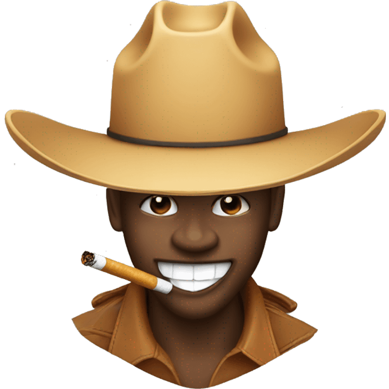 Happy emoji with cowboy hat and a cigarette in the mouth emoji