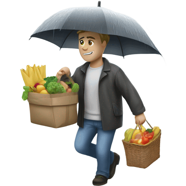 White guy bringing in groceries in the rain emoji