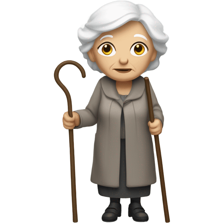 Old lady with white hair and walking with a cane  emoji