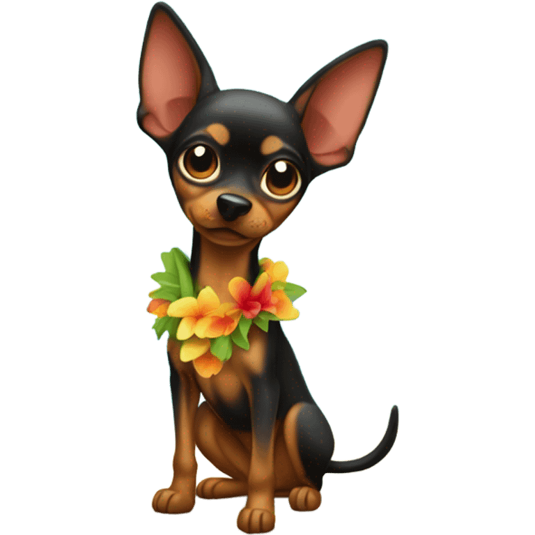 minpin dog on island in tropical vacation costume emoji