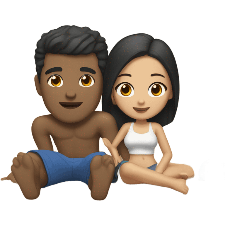 asian girl laying on the beach with white american boyfriend  emoji