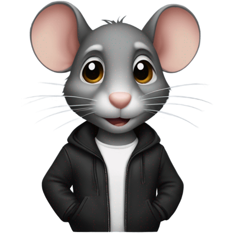 rat with one ear in black jacket emoji