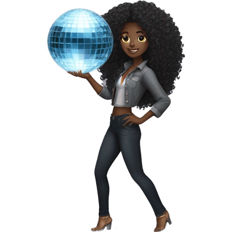 Black girl with long curly hair and a disco ball emoji