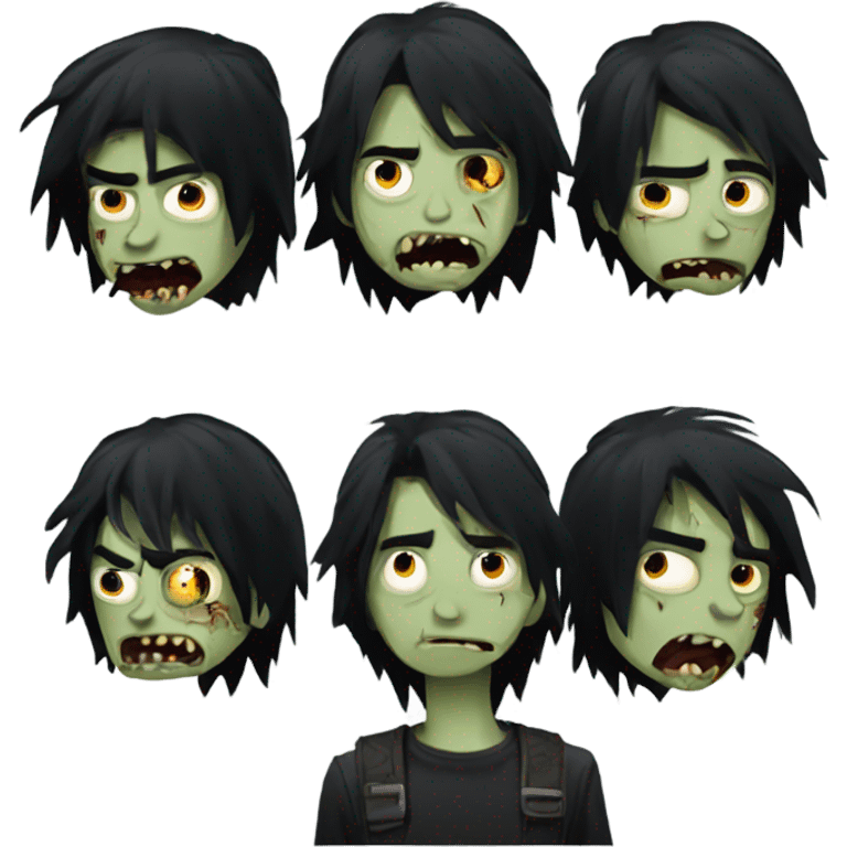 Boy, black hair, medium long, emo, shaggy, zombie, dark, spooky, creepy expression emoji