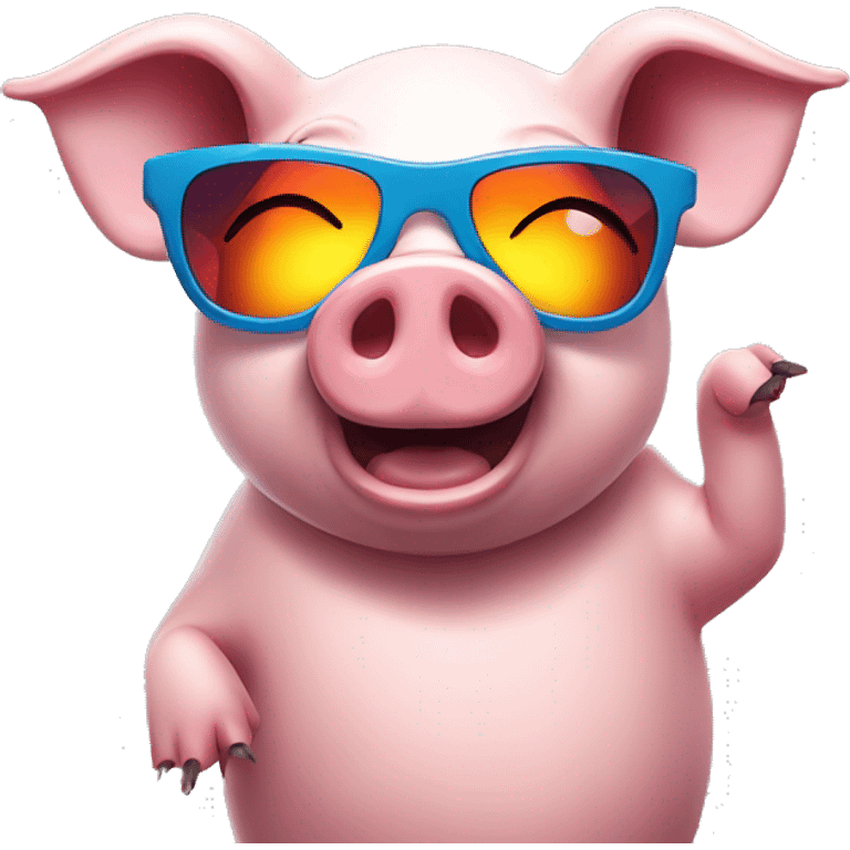 pig wearing sunglasses dancing with rave lights emoji