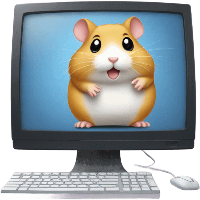 computer screen showing files with cute hamster standing by emoji