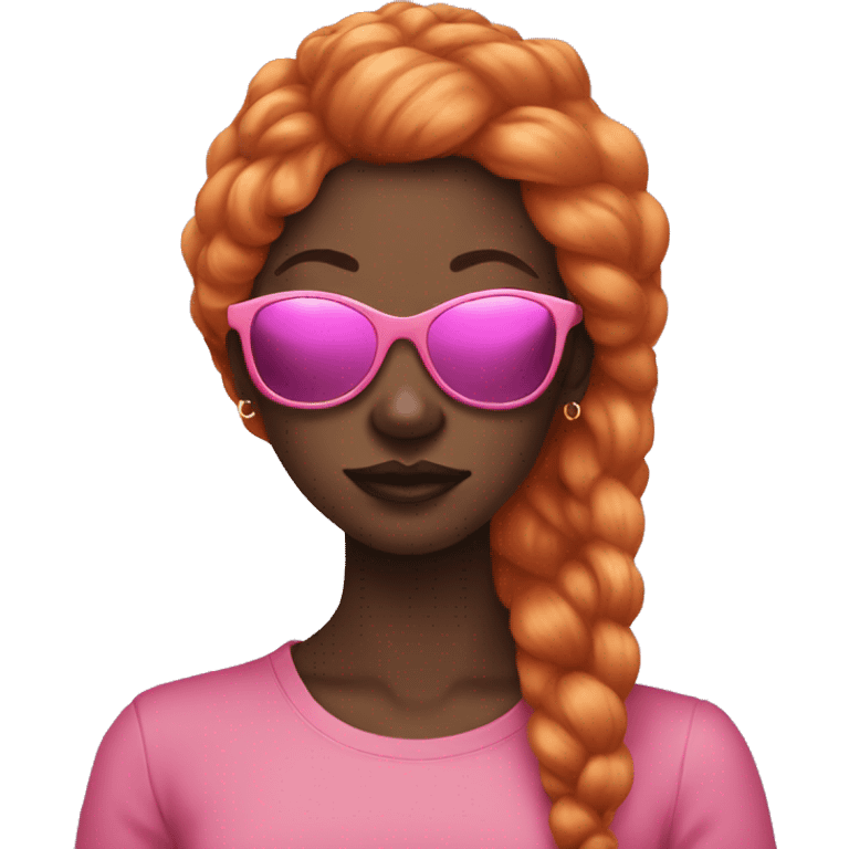 Dark skinned Lady wearing pink sunglasses, long ginger hair, smoking, emoji