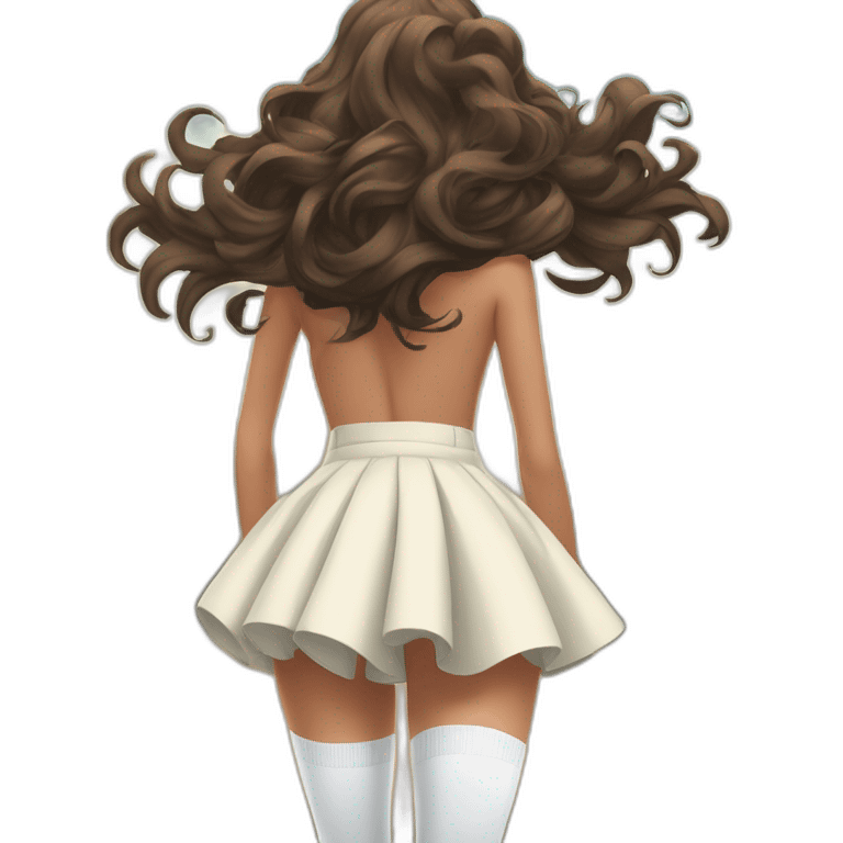 full body back view curvy caucasian beauty in small skirt lifted by the wind butt white socks emoji