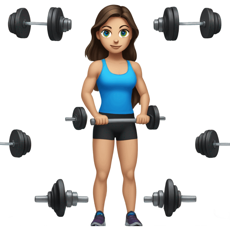 Realistic brunette girl with bright blue eyes lifting weights emoji