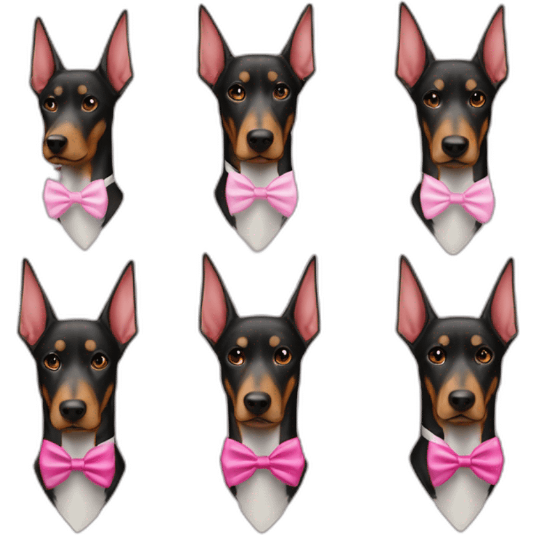 a-white-doberman-with-a-pink-bow-tie-on-the-neck-straight-ears,-a-black-one-and-a-brown-one emoji