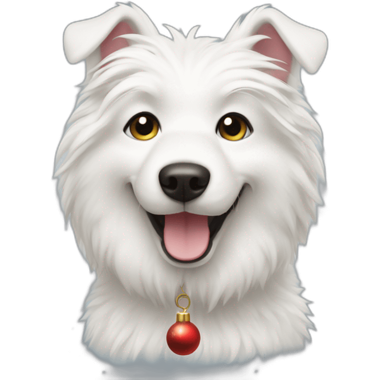 furry white happy dog with christmas emoji