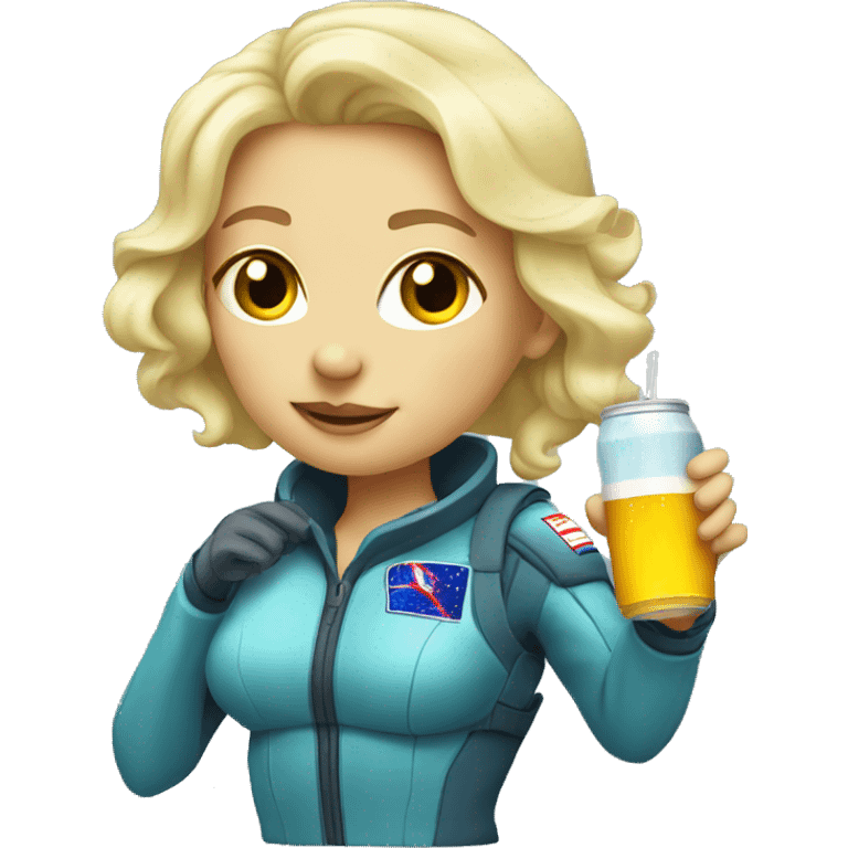 Blonde female Space cadet drinking a cooler  emoji