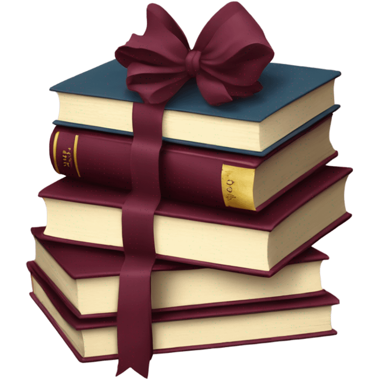 burgundy books stacked up and tied together by a burgundy bow emoji