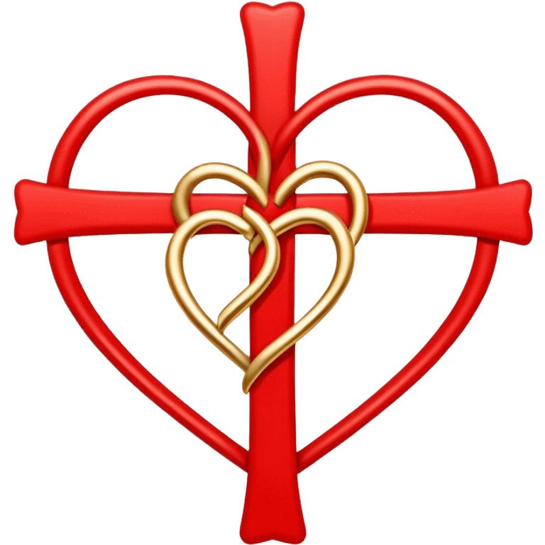 Two red  heart outlines  entwined with a simple gold cross  emoji