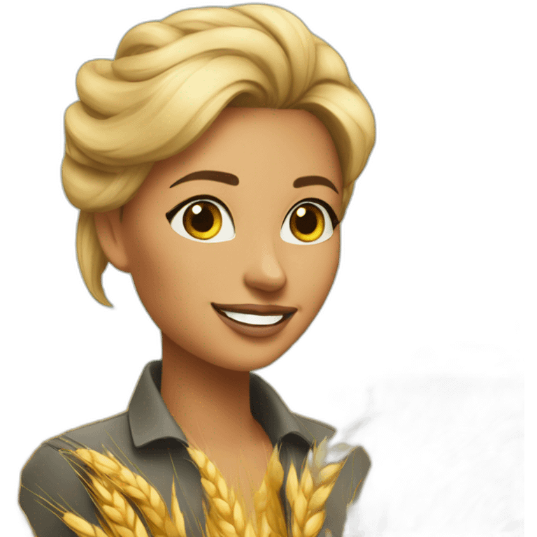 lady sport boss cartoon, in wheat industry, who works a lot, Nina emoji